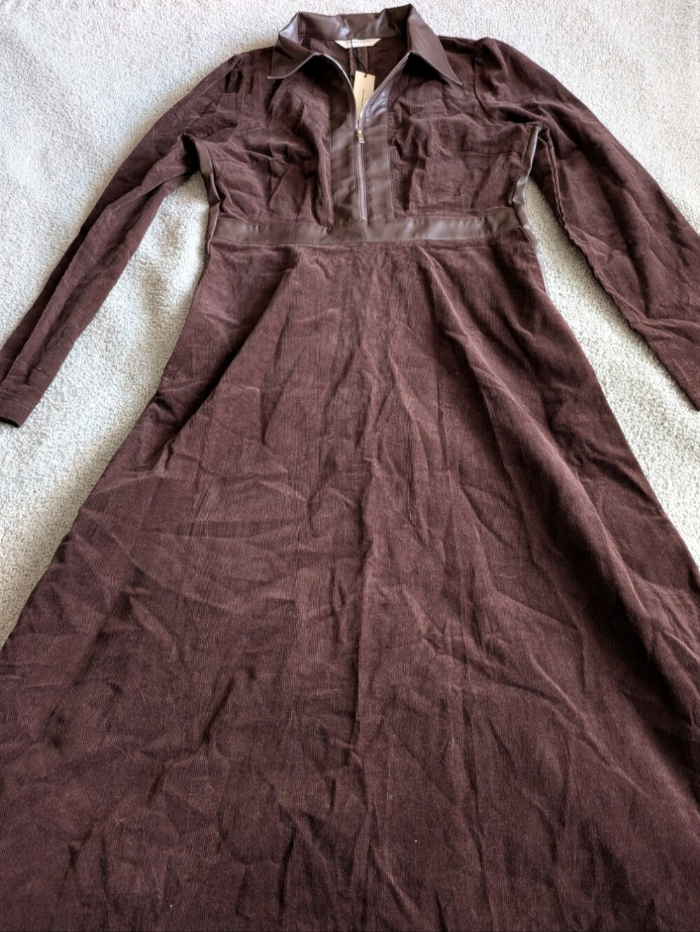 🌼B2G1🌼 Commense Dark Brown Long-Sleeve Midi Shirt Dress NWT - Picture 4 of 11